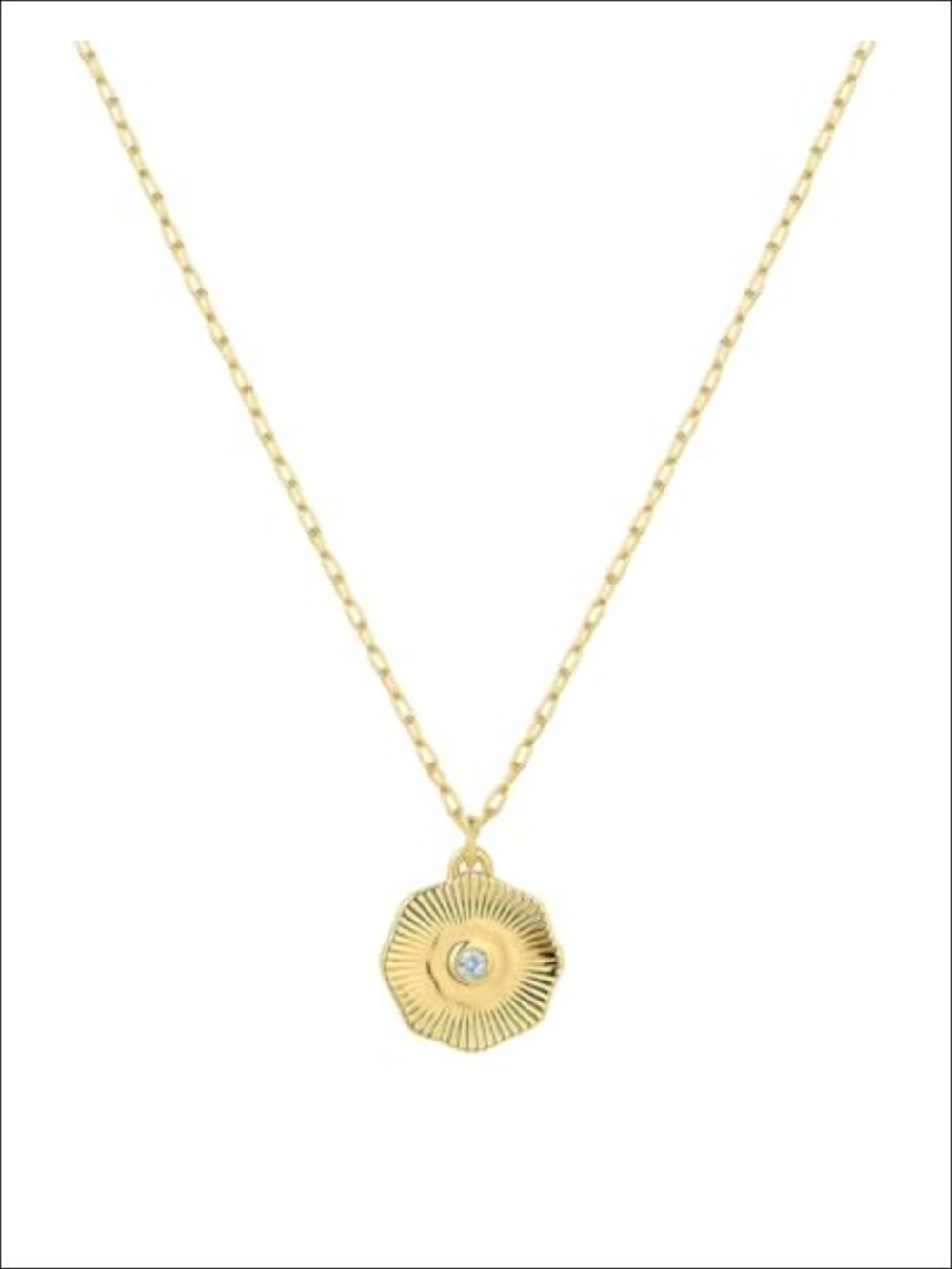 18k Gold Plated Brass Aquamarine Birthstone Coin Pendant Necklace